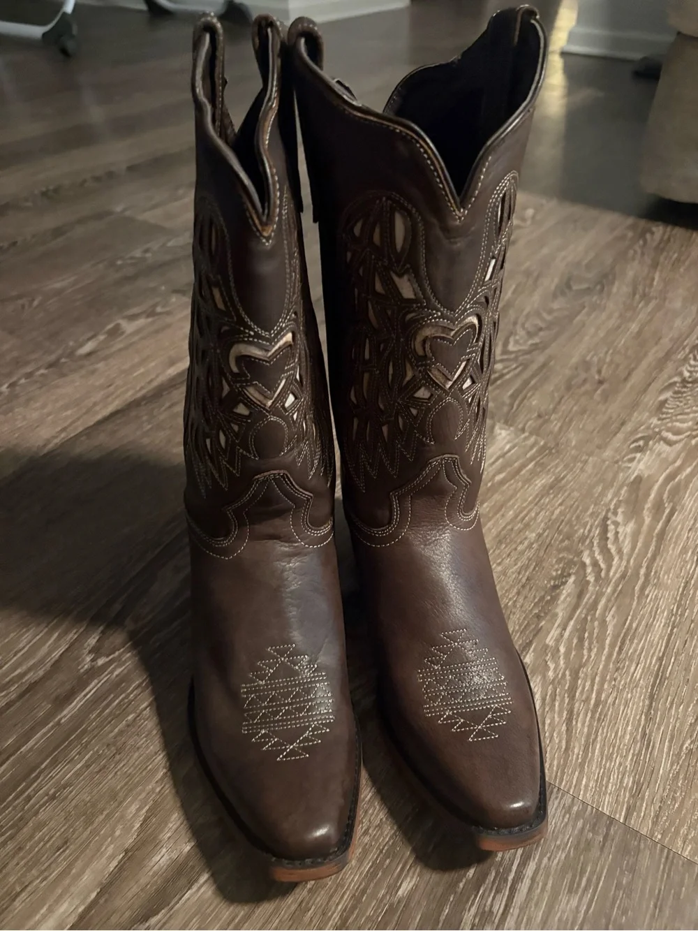 Brown Laredo Leather Western Cowboy Boots with Cutout Shaft